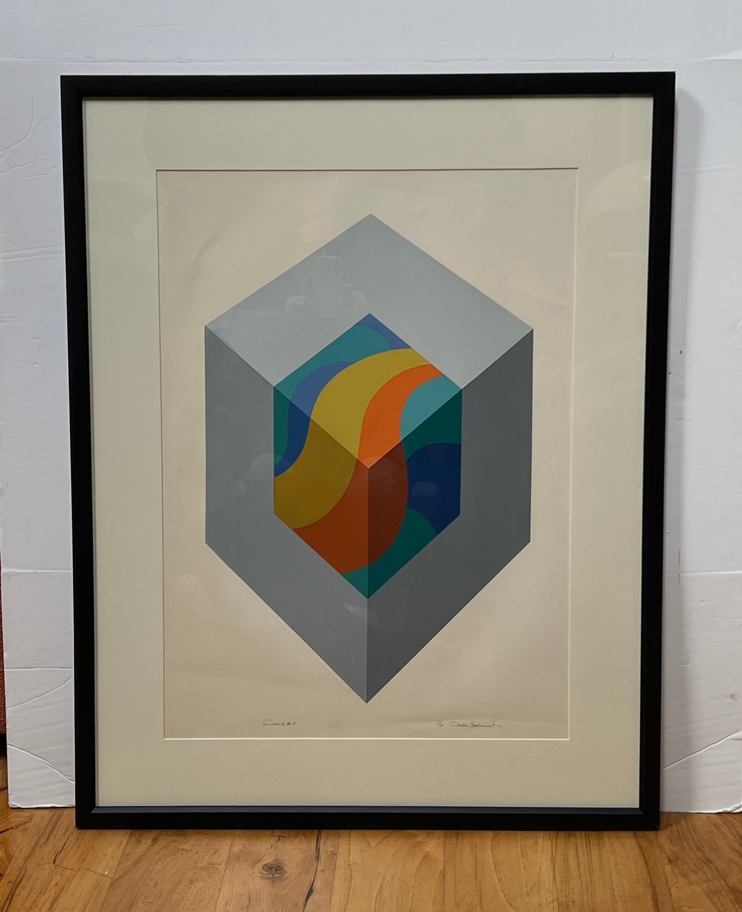 "Cube #3" Constructivist Lithograph by Chester Solomont