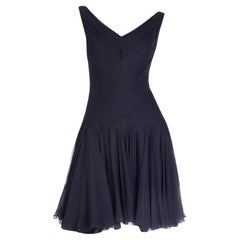 Chester Weinberg 1960s Used Pleated Silk Chiffon Black Evening Dress