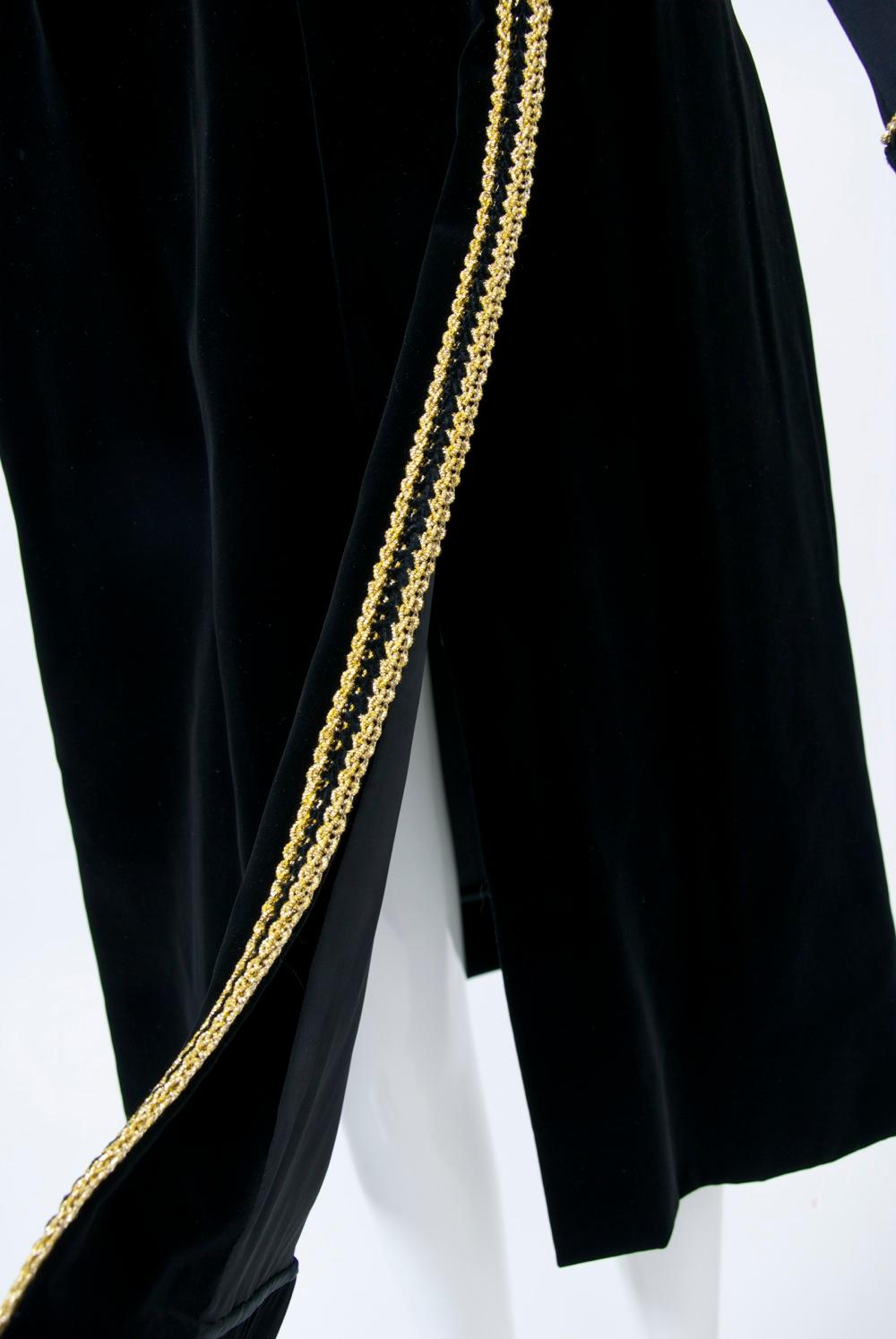 Vestido de punto y terciopelo negro de los años 70 de Chester Weinberg Negro en venta
