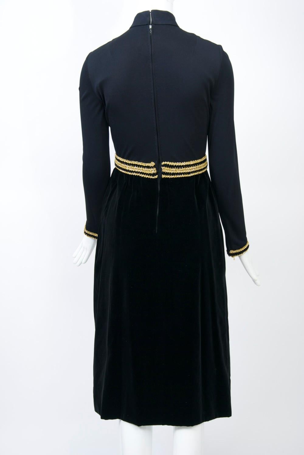 Women's Chester Weinberg 1970s Black Jersey and Velvet Dress For Sale
