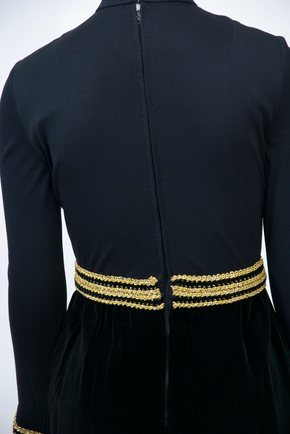 Chester Weinberg 1970s Black Jersey and Velvet Dress For Sale 1