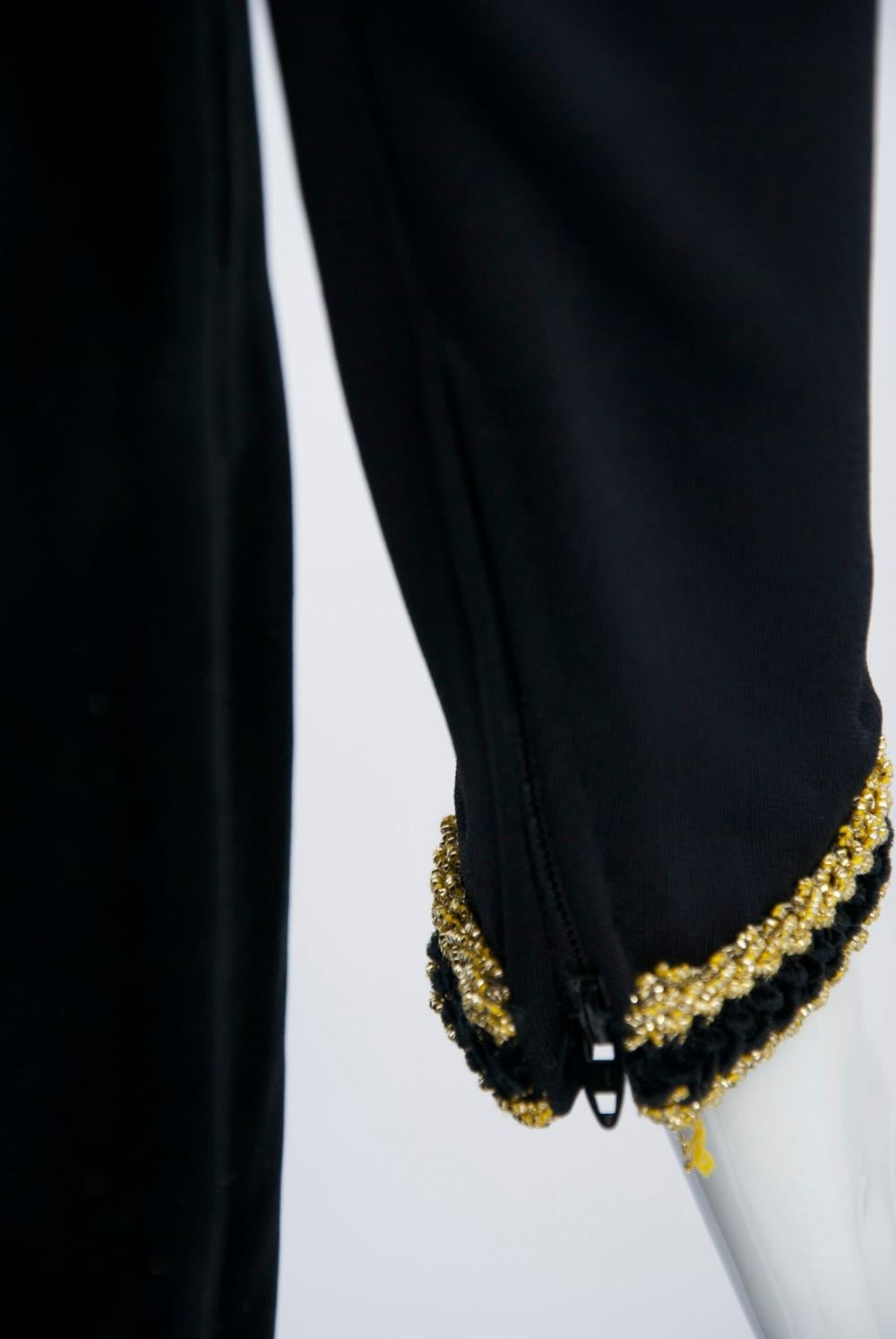 Vestido de punto y terciopelo negro de los años 70 de Chester Weinberg en venta 2