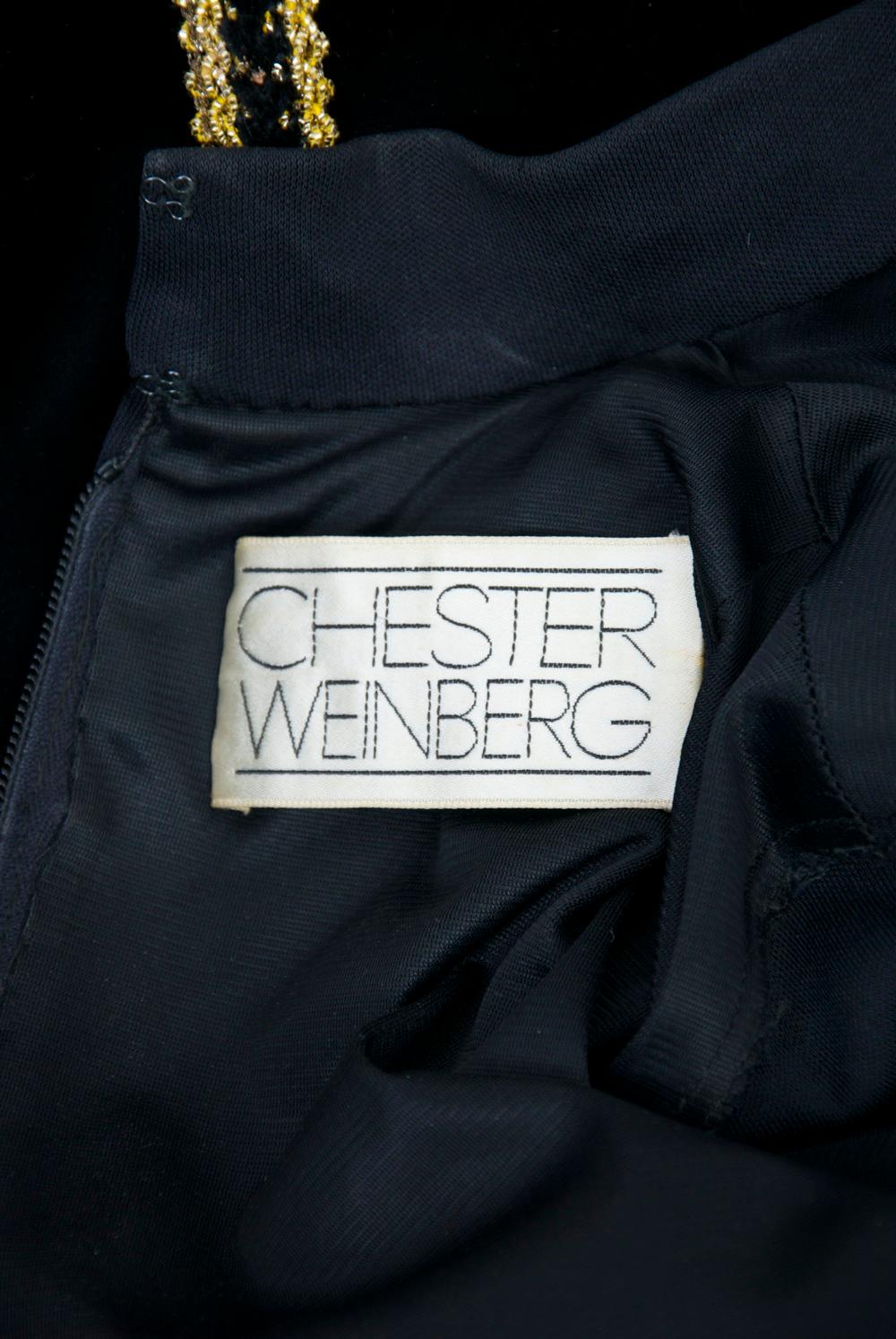 Chester Weinberg 1970s Black Jersey and Velvet Dress For Sale 3