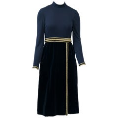 Retro Chester Weinberg 1970s Black Jersey and Velvet Dress