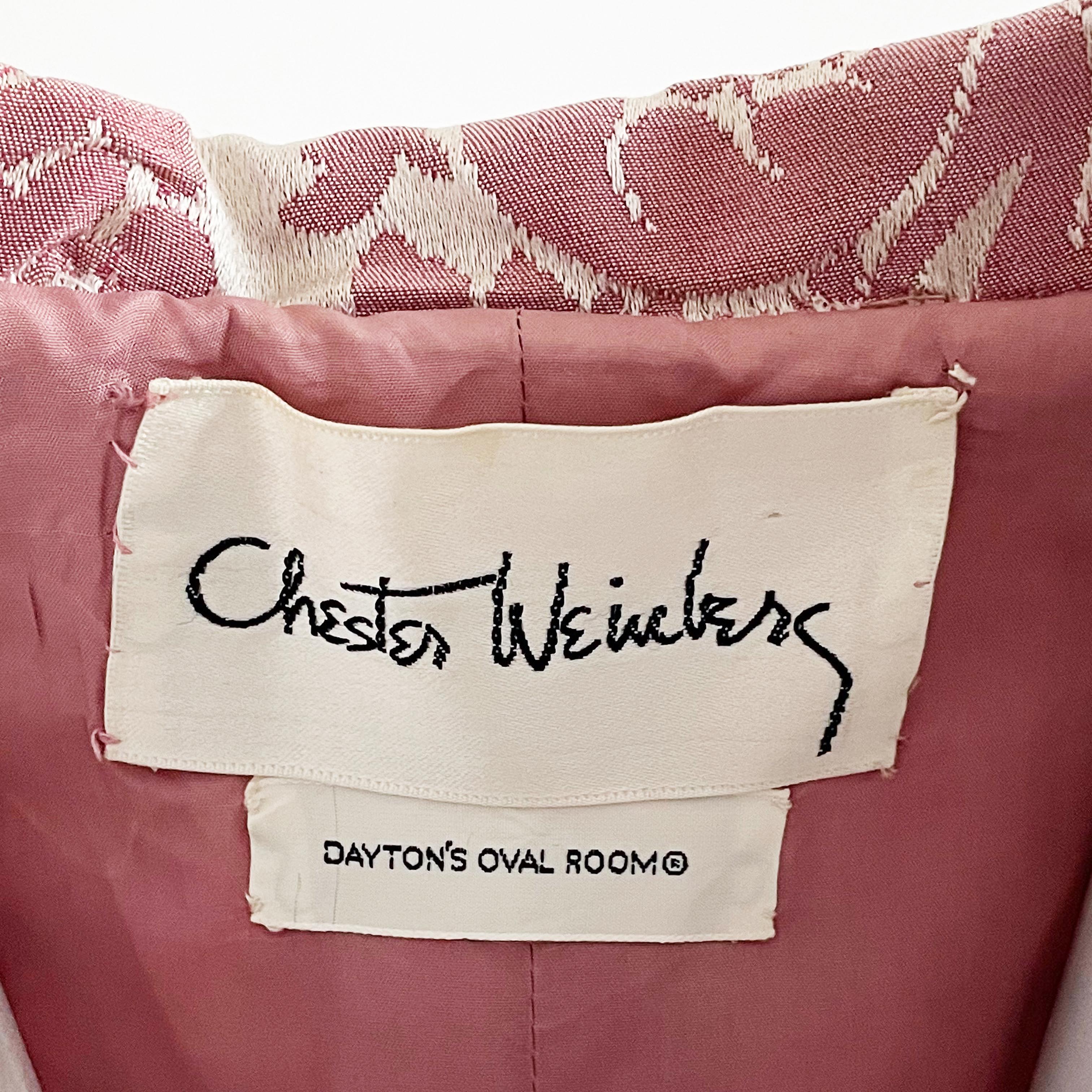 Chester Weinberg Dress Pink Floral Damask 60s Oval Room Dayton's Vintage Rare  6