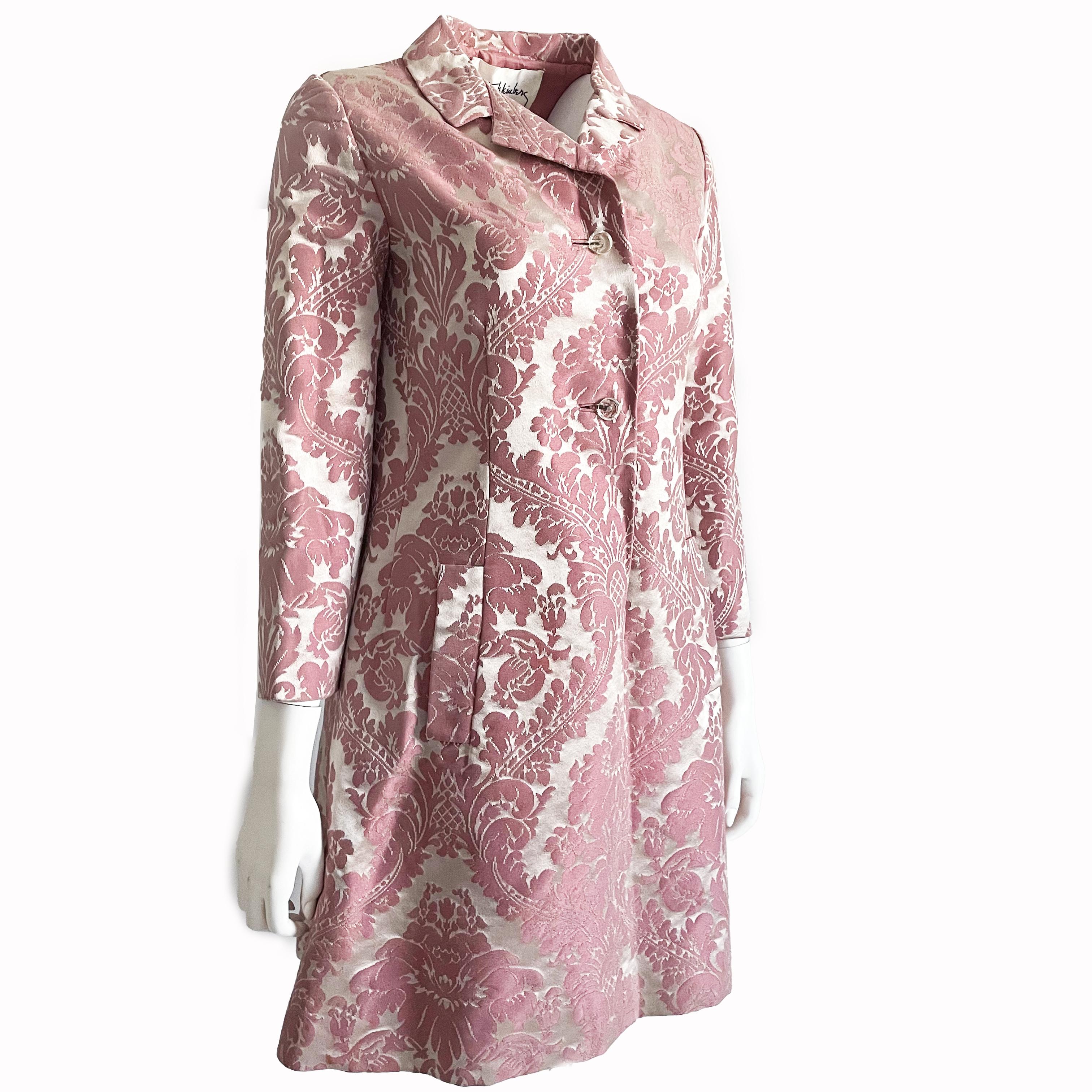 Chester Weinberg Dress Pink Floral Damask 60s Oval Room Dayton's Vintage Rare  In Good Condition In Port Saint Lucie, FL