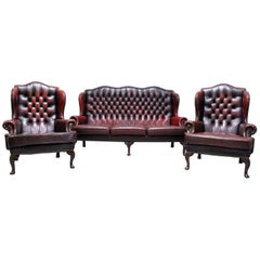 Chesterfield 20th Century Leather Suite Oxblood Leather