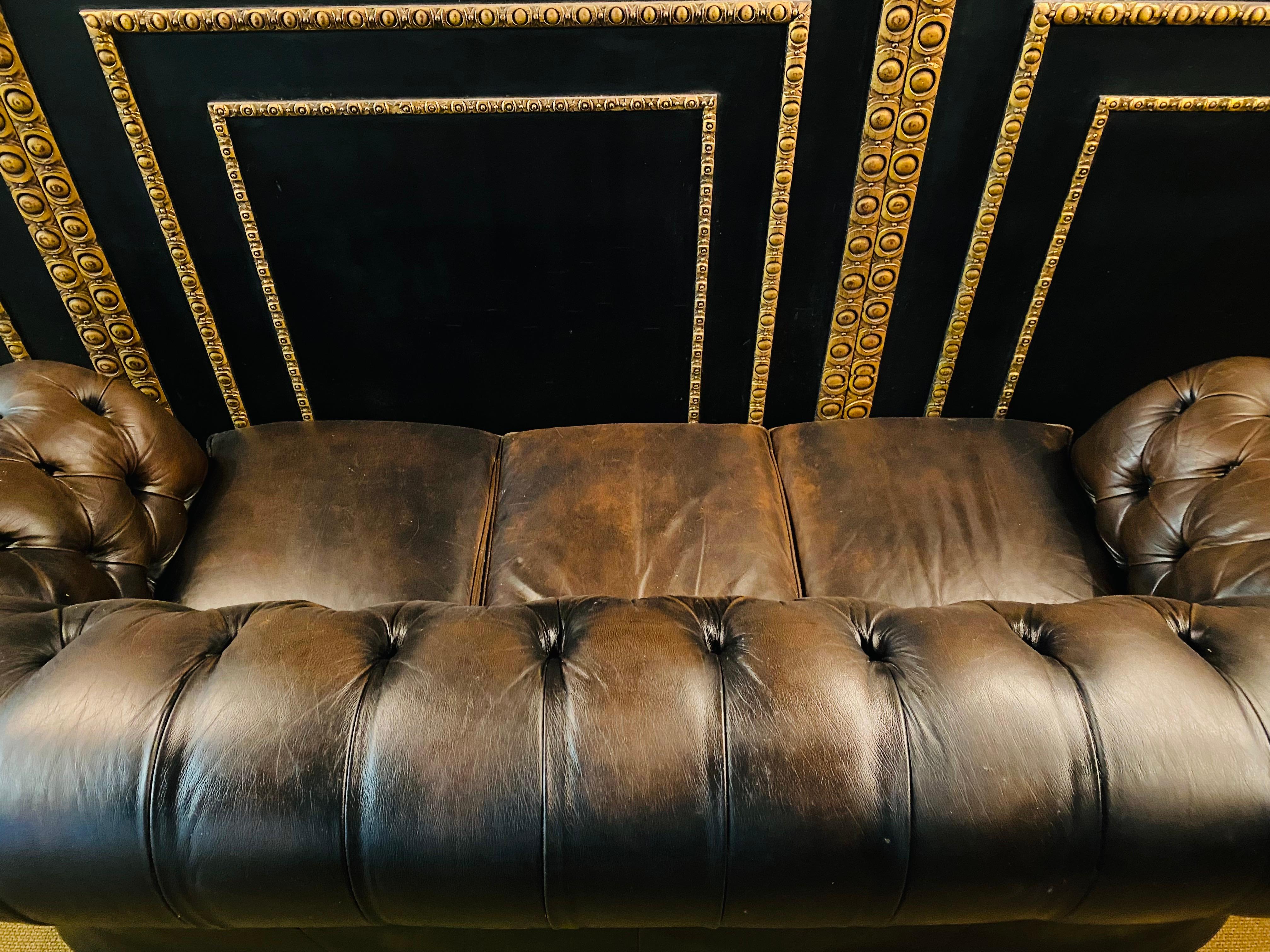 original Chesterfield 3-Seat Brown Leather Sofa Kent Modell Brand by Centurion 6