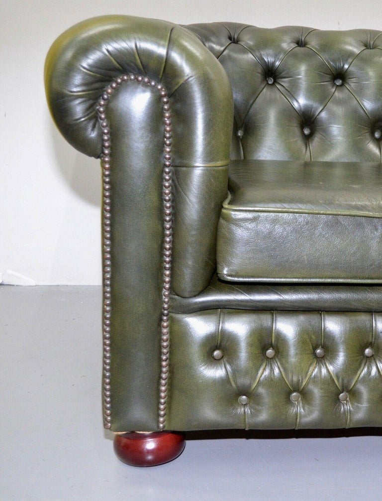 CHESTERFIELD 3 SEATER ANTiQUE OLIVE GREEN LEATHER SOFA at 1stDibs