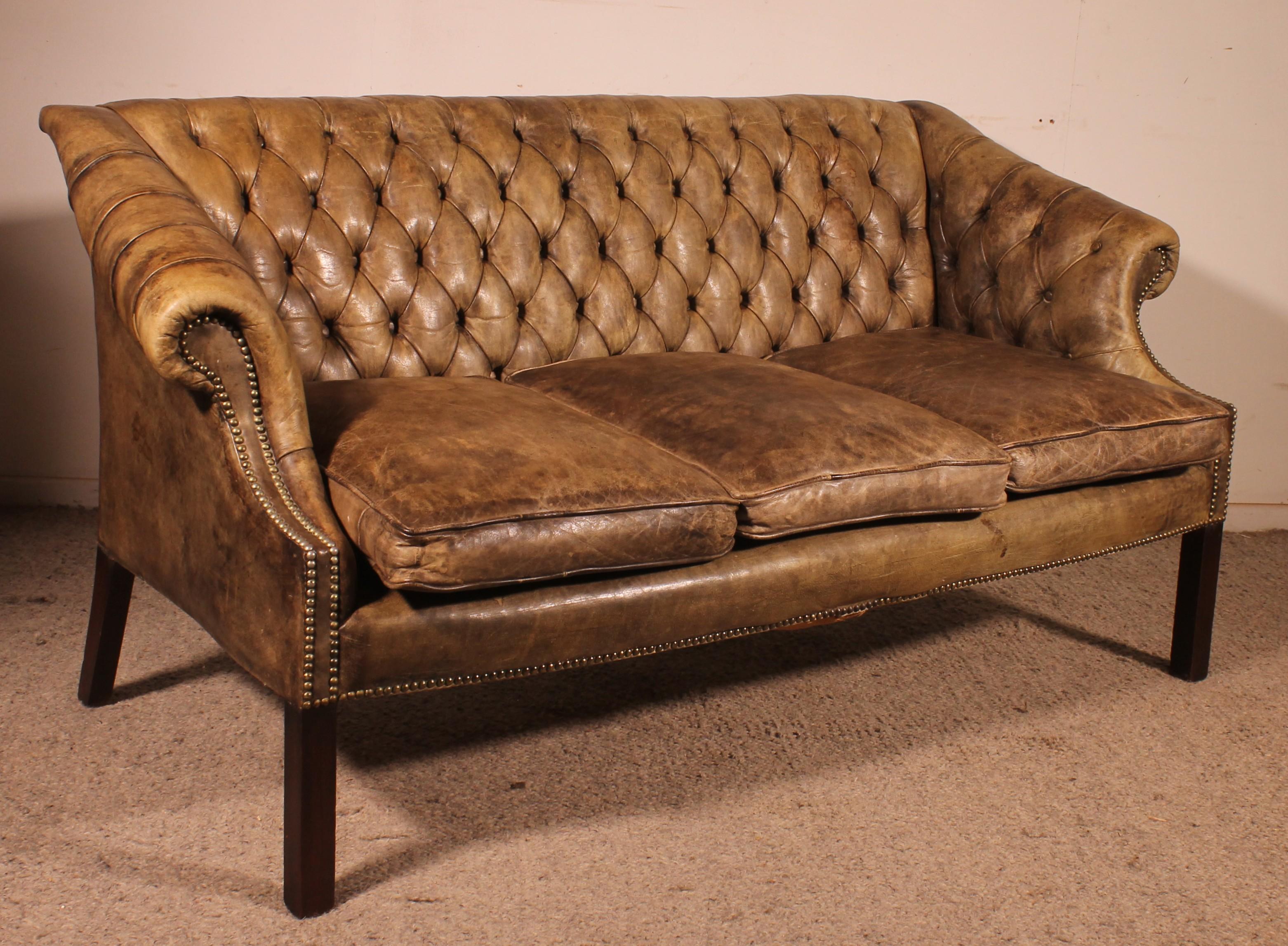 Chesterfield a 3 posti in pelle Greene & Greene Light In condizioni buone in vendita a Brussels, Brussels