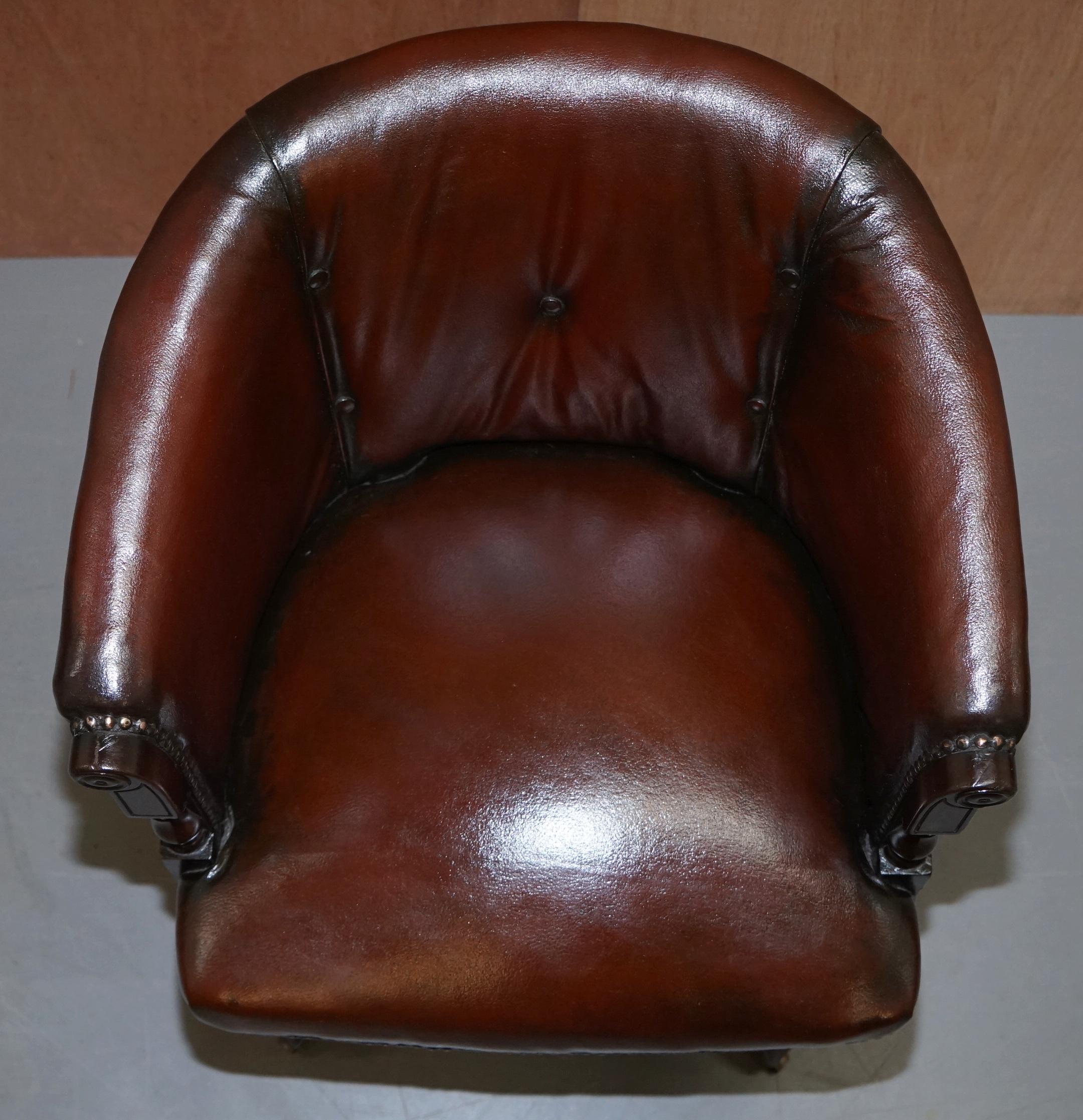 English Chesterfield circa 1880 Restored Brown Leather Barrel Back Captains Chair