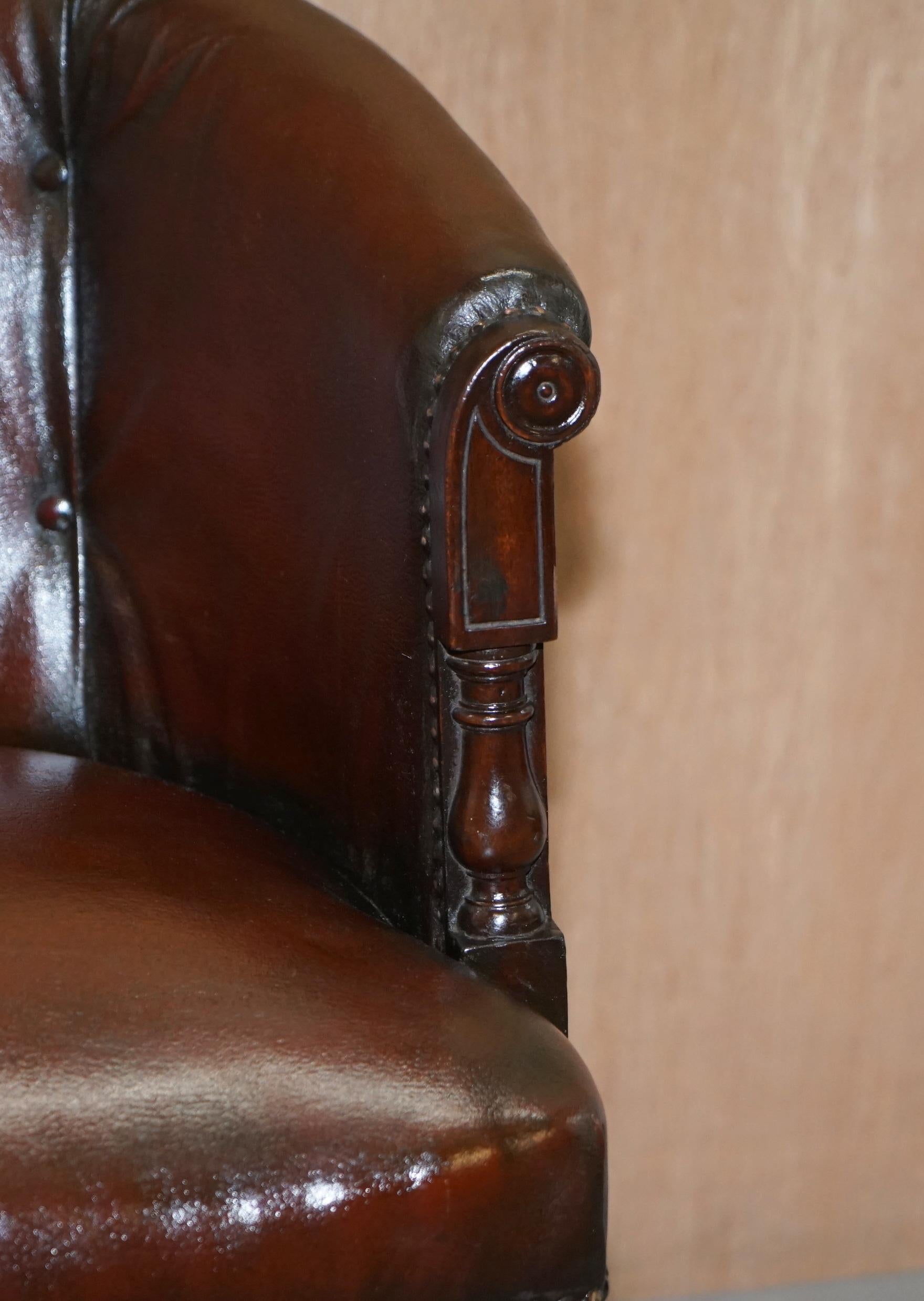 Mid-19th Century Chesterfield circa 1880 Restored Brown Leather Barrel Back Captains Chair