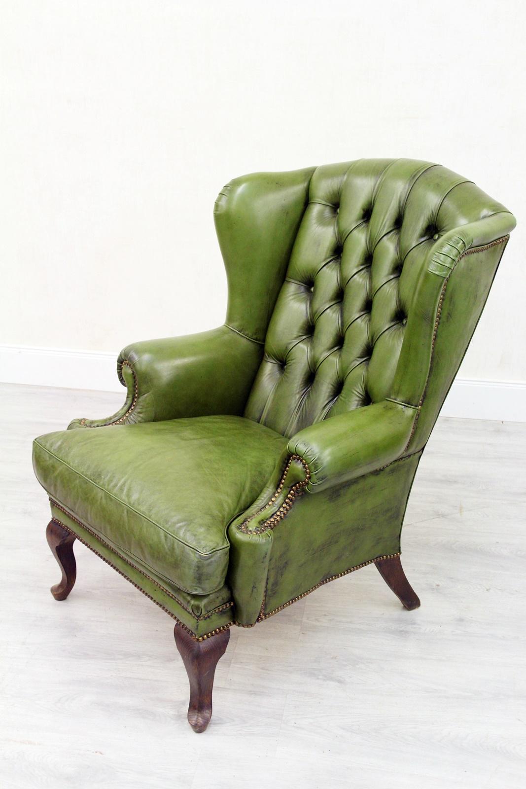Late 20th Century Antique Chesterfield Armchair Wing Chair For Sale