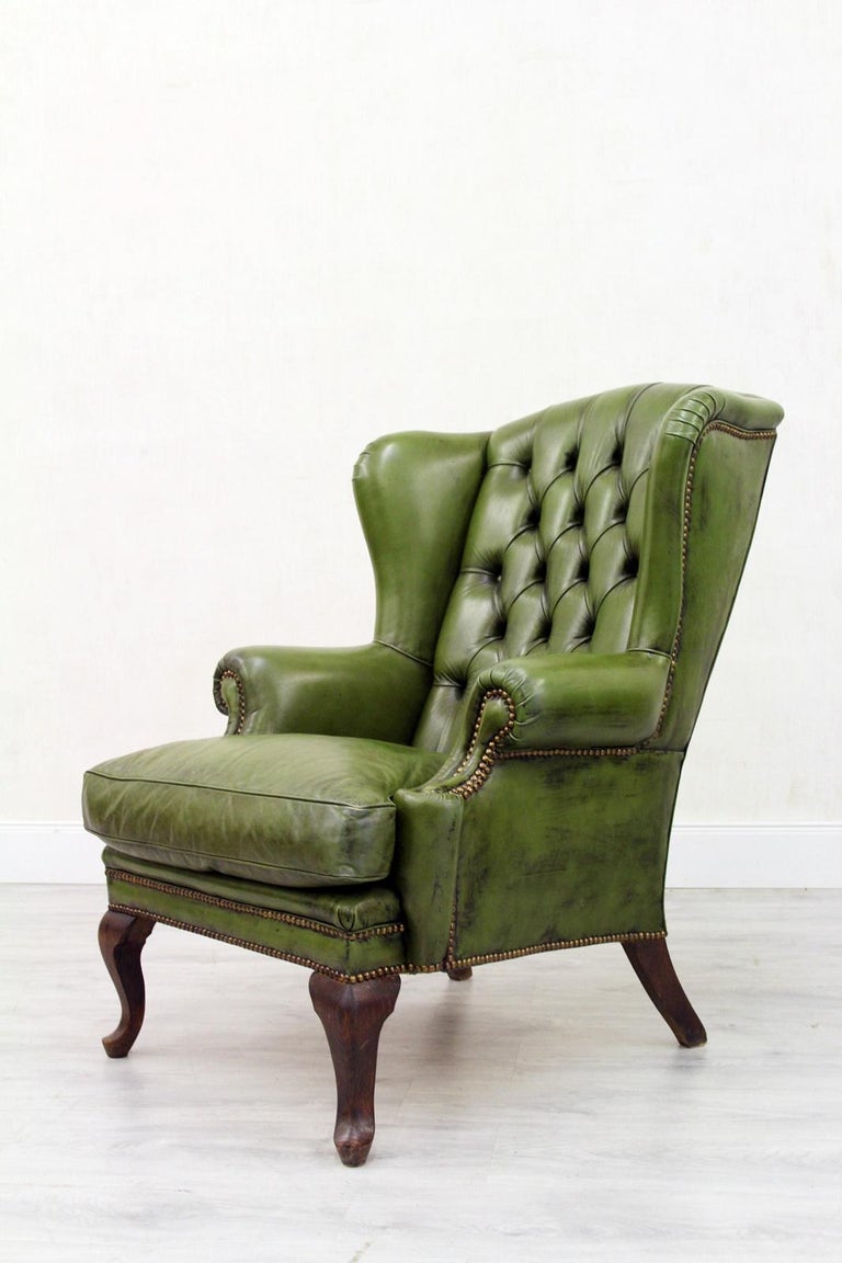 Antique Chesterfield Armchair Wing Chair For Sale at 1stDibs