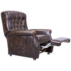 Chesterfield Armchair Brown Leather Buttoned Function Vintage Retro Handmade