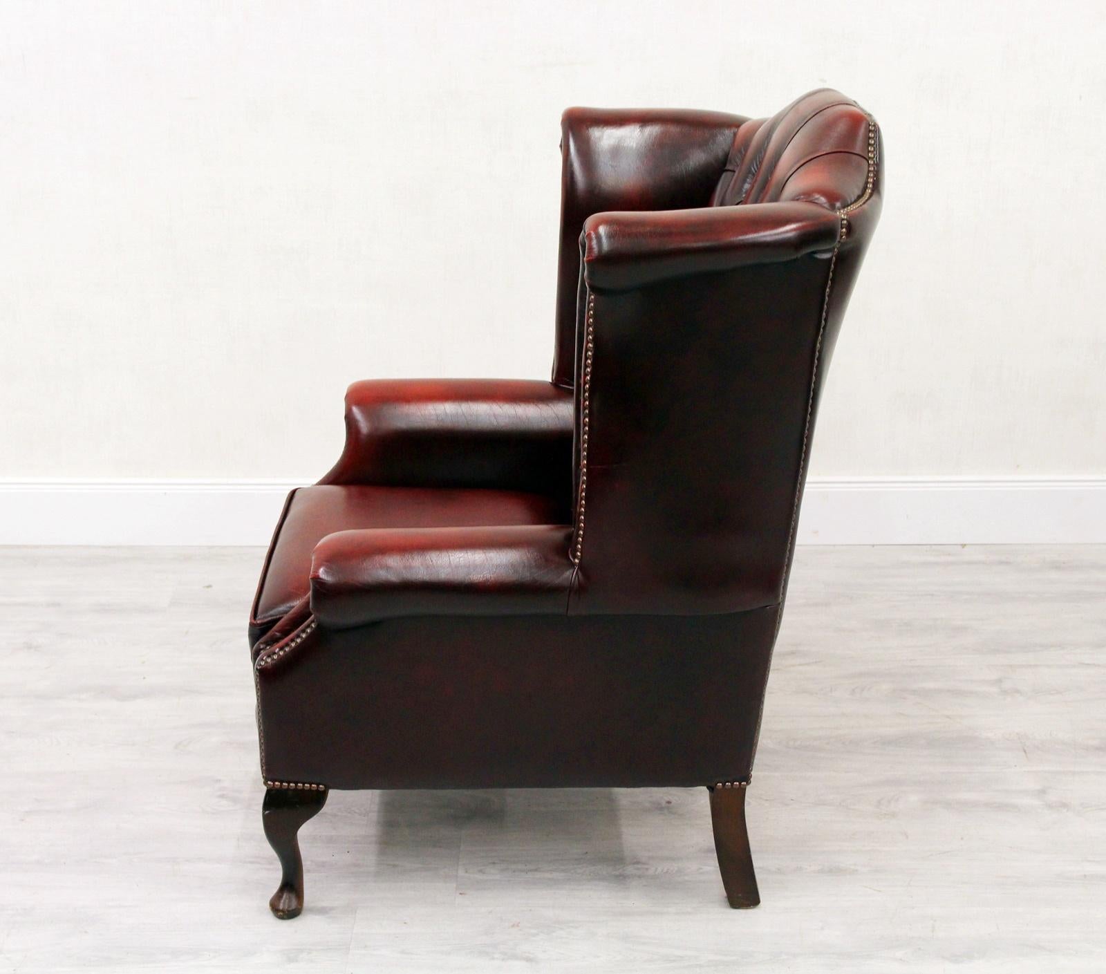 Chesterfield Armchair Leather Antique Wing Chair Recliner Armchair For Sale 3