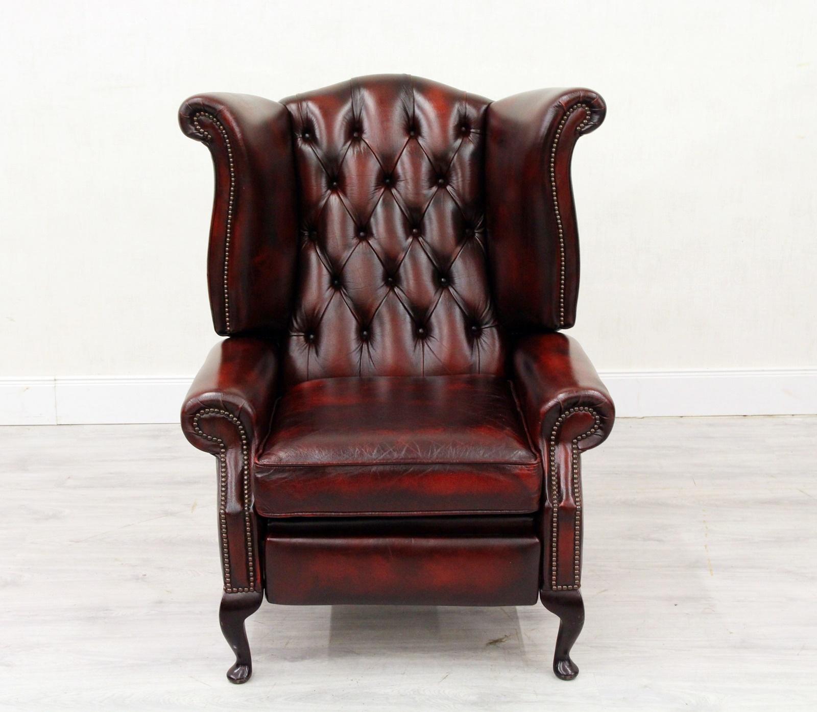 Chesterfield Armchair Leather Antique Wing Chair Recliner Armchair For Sale 6