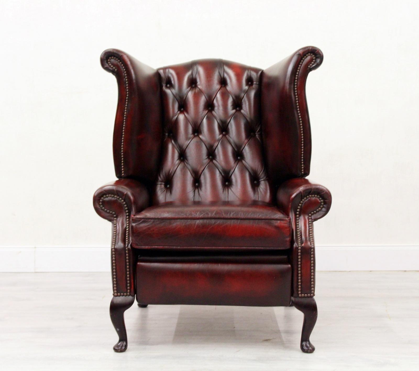Chesterfield Armchair Leather Antique Wing Chair Recliner Armchair For Sale 7