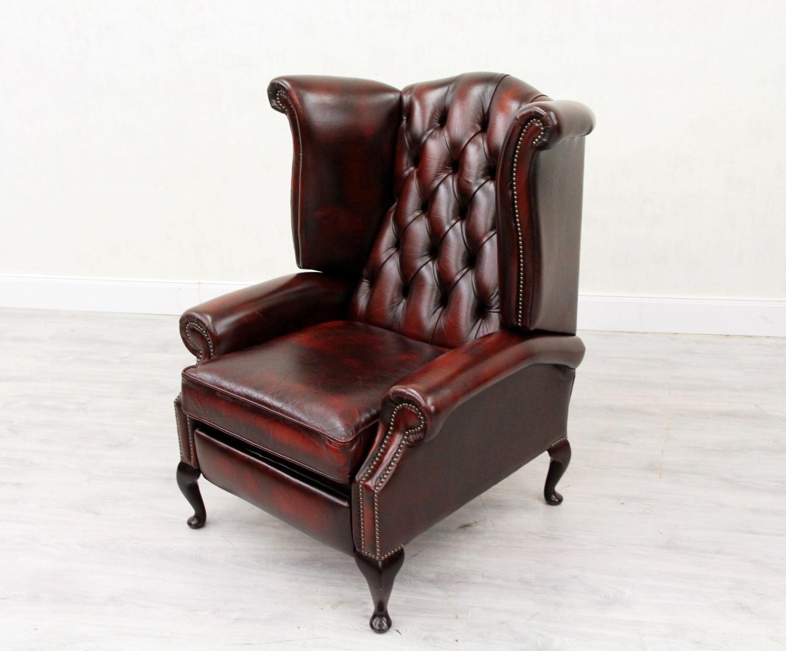 Chesterfield Armchair Leather Antique Wing Chair Recliner Armchair For Sale 9