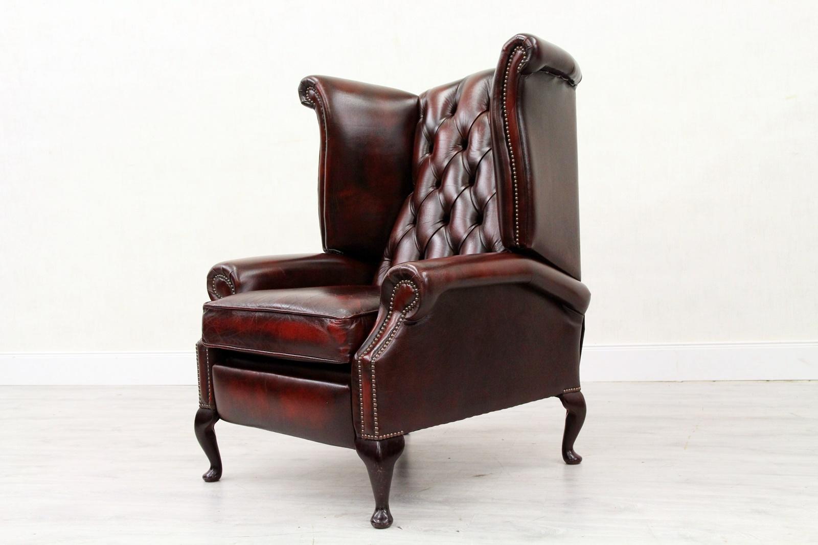 Chesterfield Armchair Leather Antique Wing Chair Recliner Armchair For Sale 10