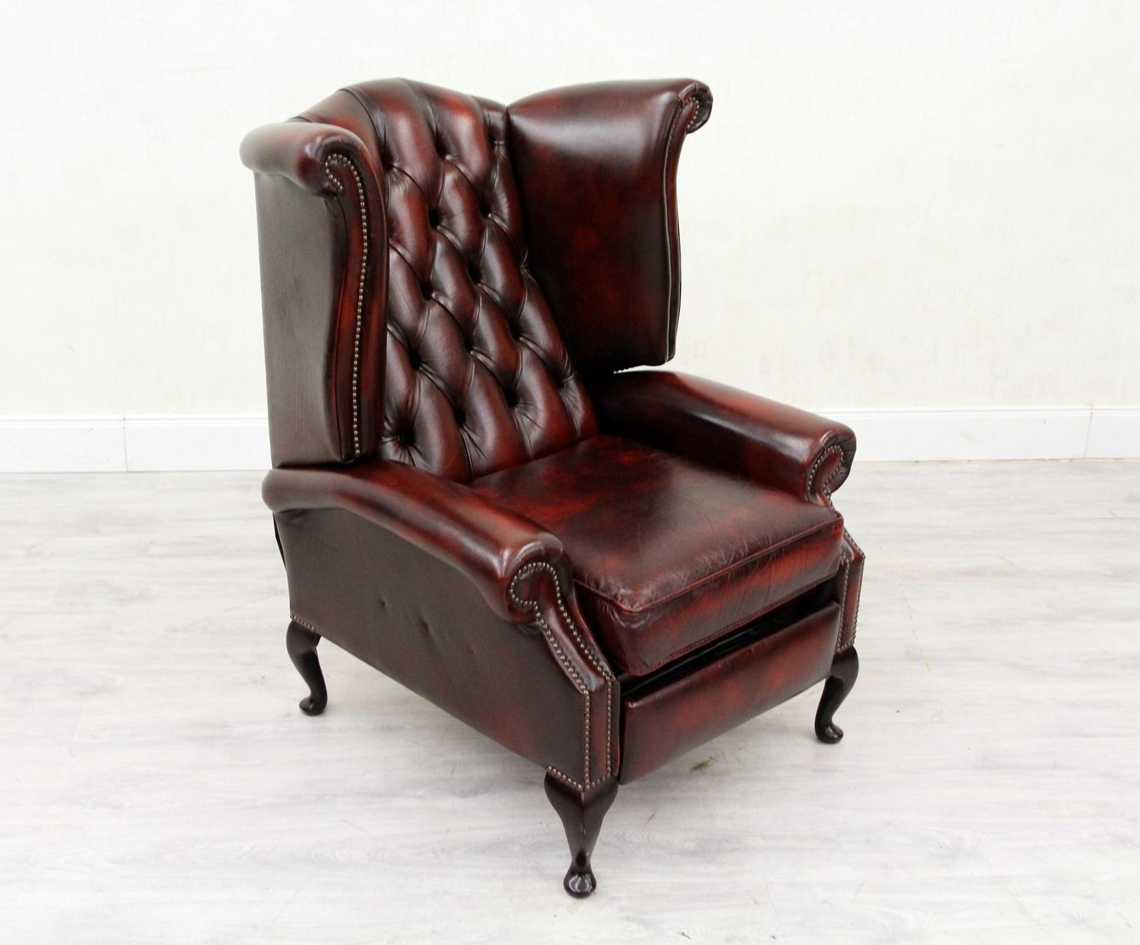 Chesterfield Armchair Leather Antique Wing Chair Recliner Armchair For Sale 11