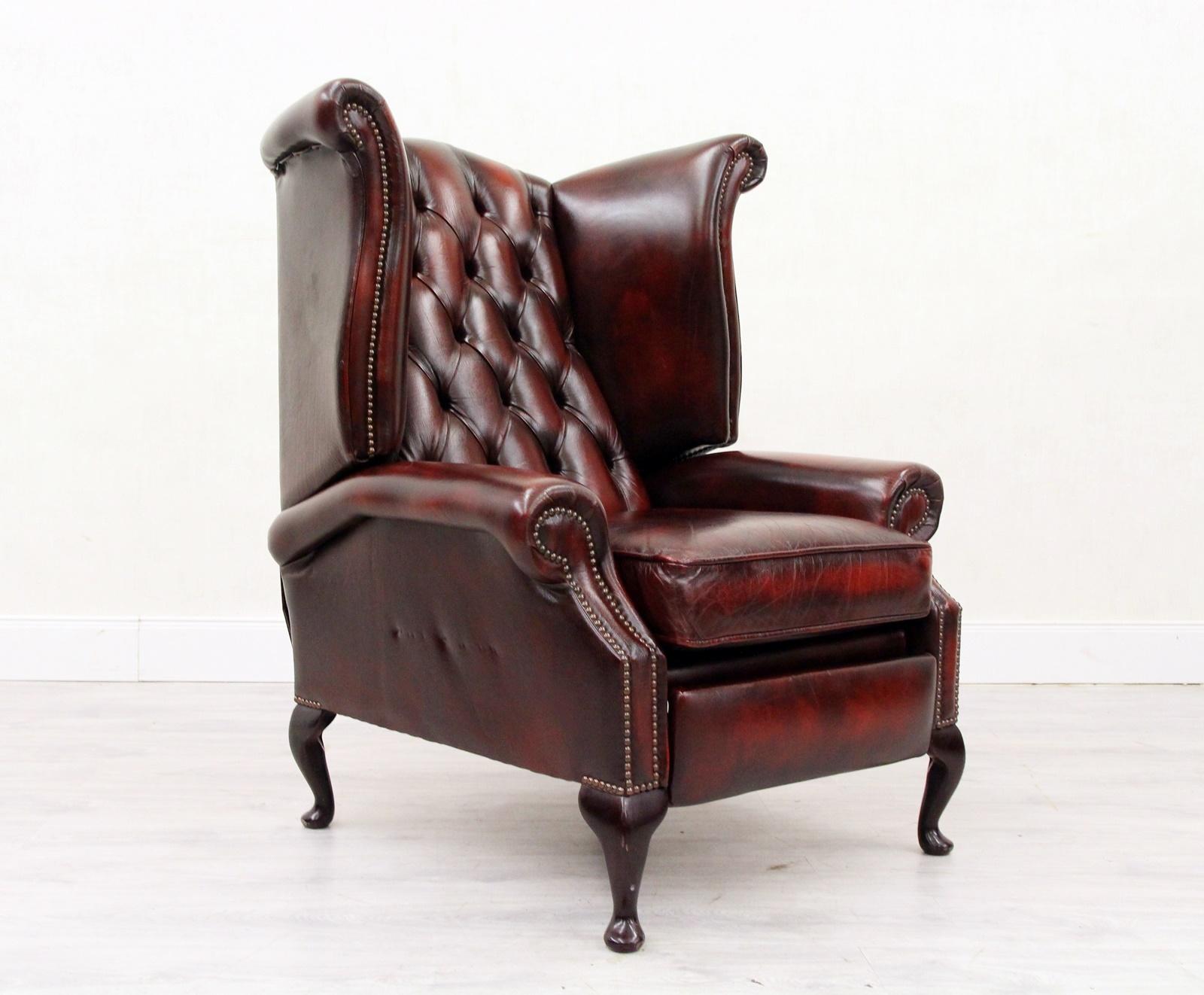 Chesterfield Armchair Leather Antique Wing Chair Recliner Armchair For Sale 12