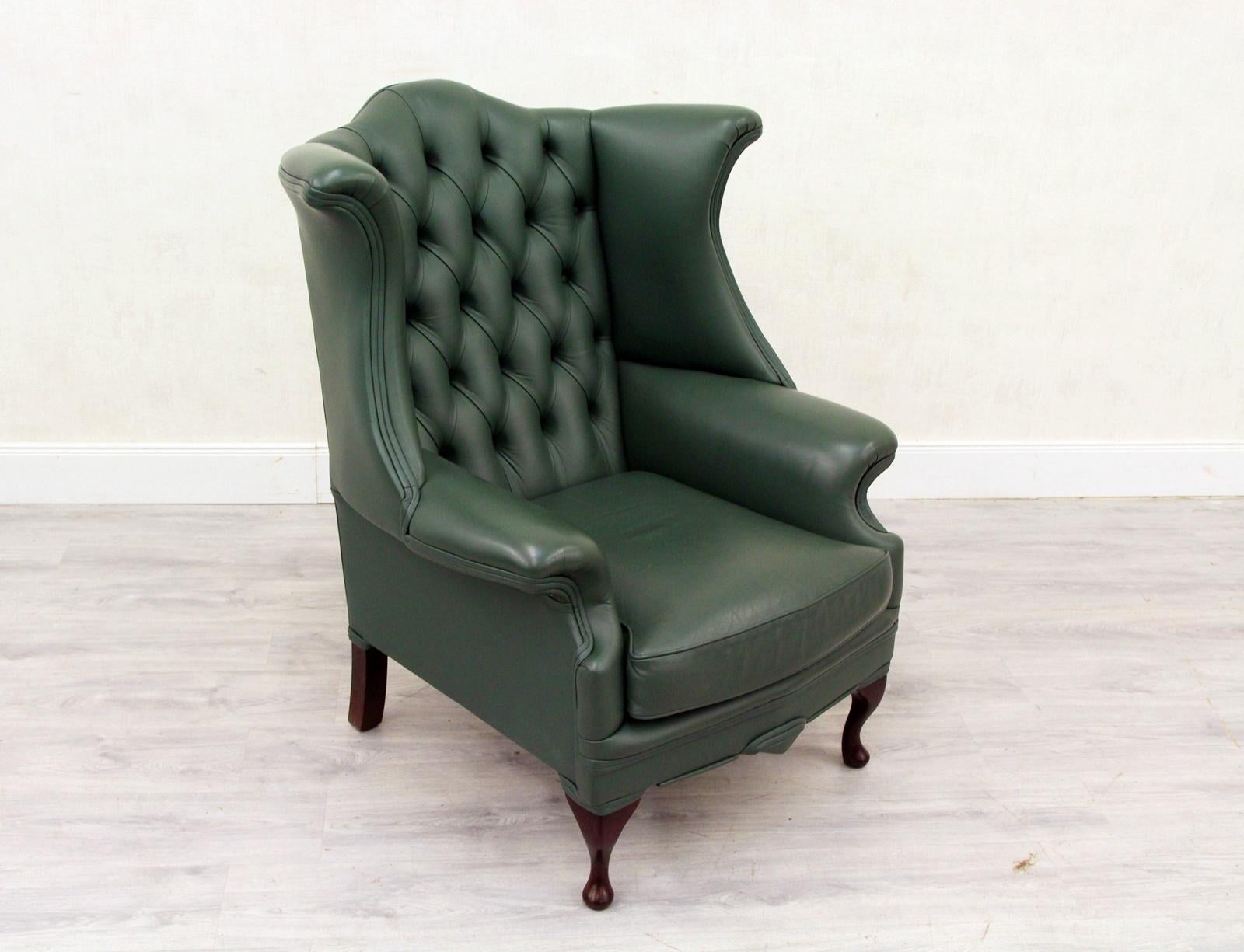 Chesterfield armchair leather antique wing chair recliner armchair In Good Condition For Sale In Lage, DE