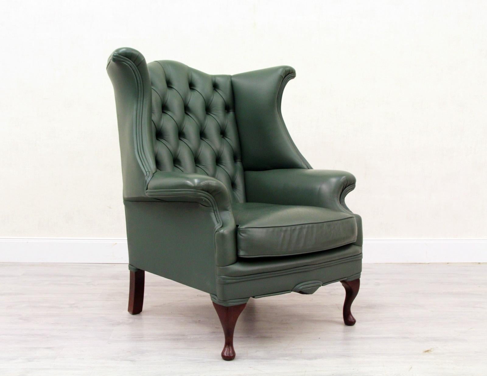 Late 20th Century Chesterfield armchair leather antique wing chair recliner armchair For Sale