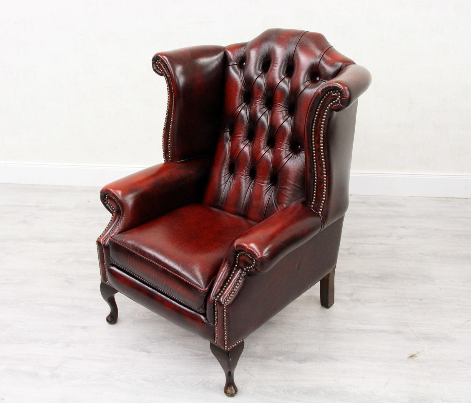 Chesterfield Armchair Leather Antique Wing Chair Recliner Armchair In Good Condition For Sale In Lage, DE