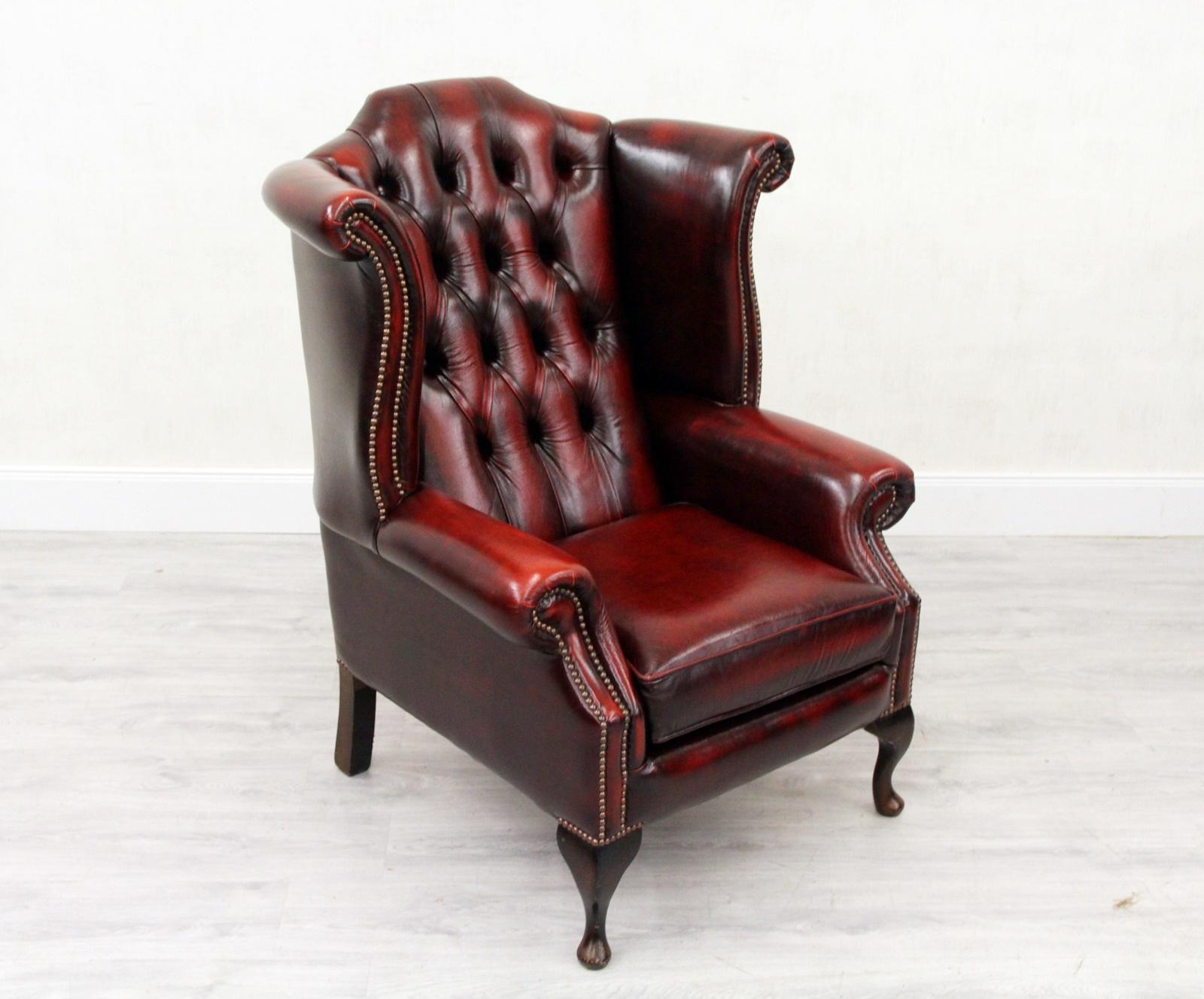 Chesterfield Armchair Leather Antique Wing Chair Recliner Armchair For Sale 1