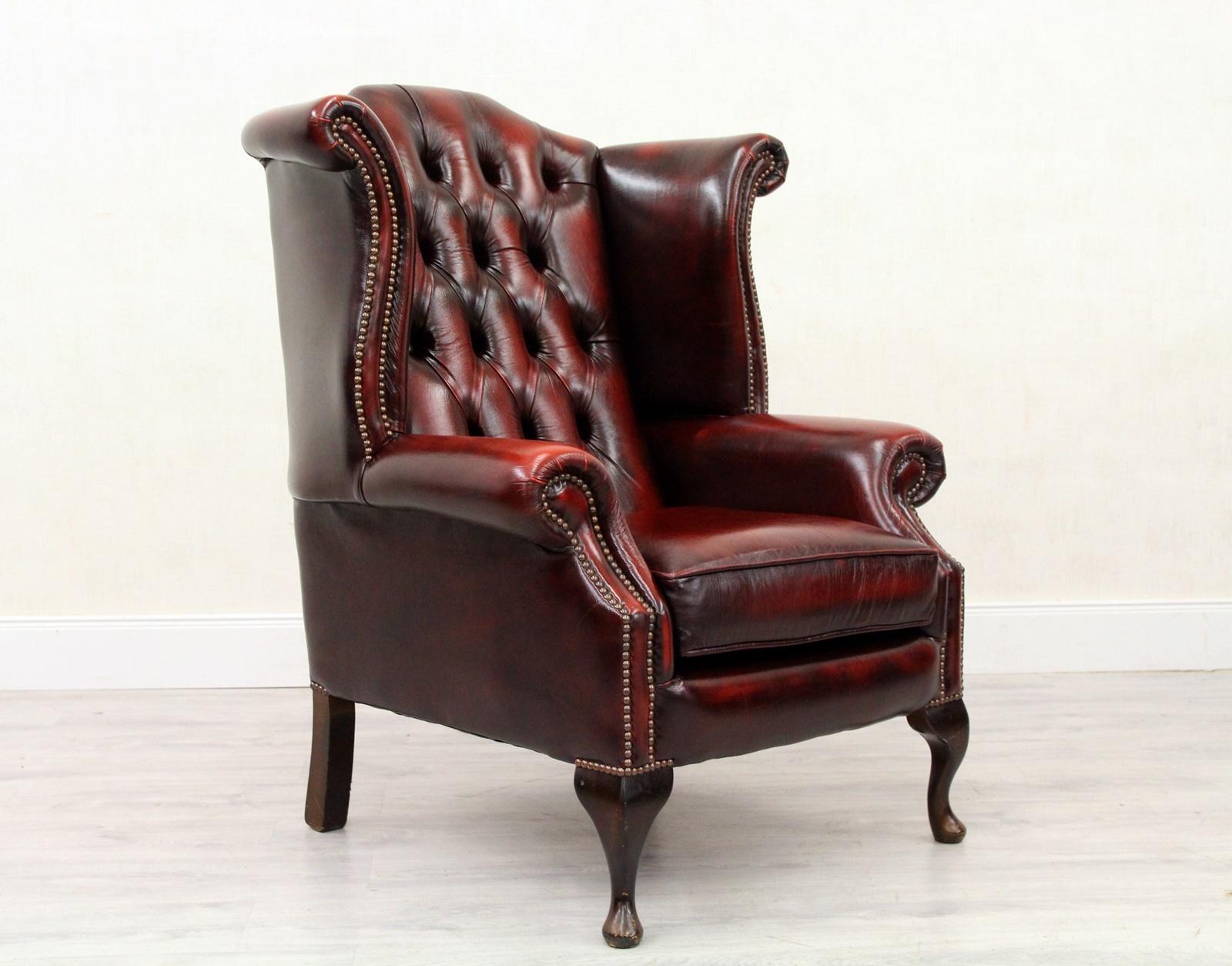 Chesterfield Armchair Leather Antique Wing Chair Recliner Armchair For Sale 2