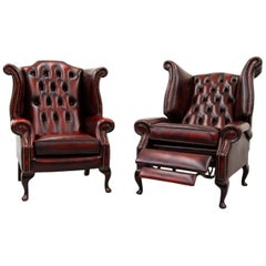Chesterfield Armchair Leather Antique Wing Chair Recliner Armchair