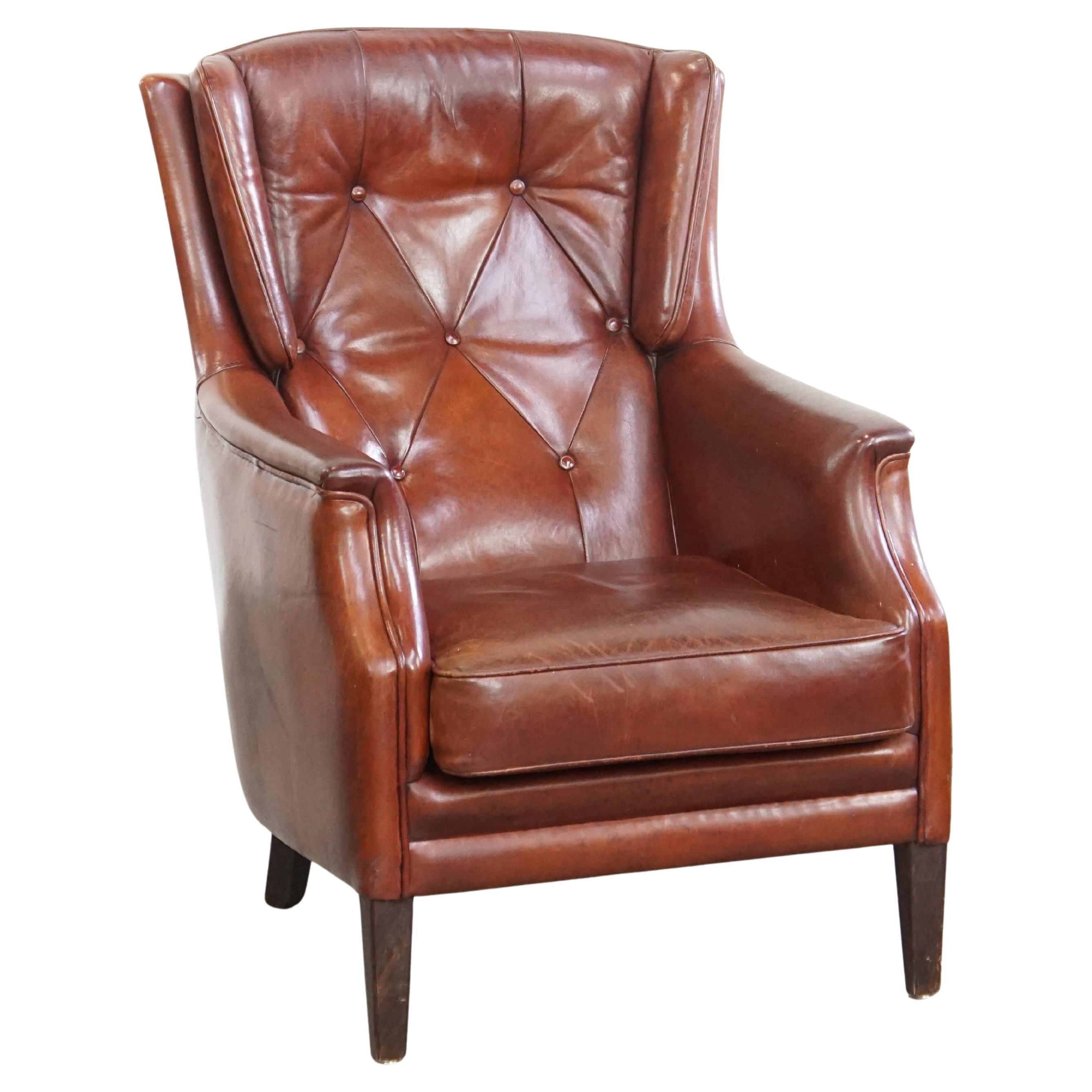 Chesterfield armchair made of sheepskin leather