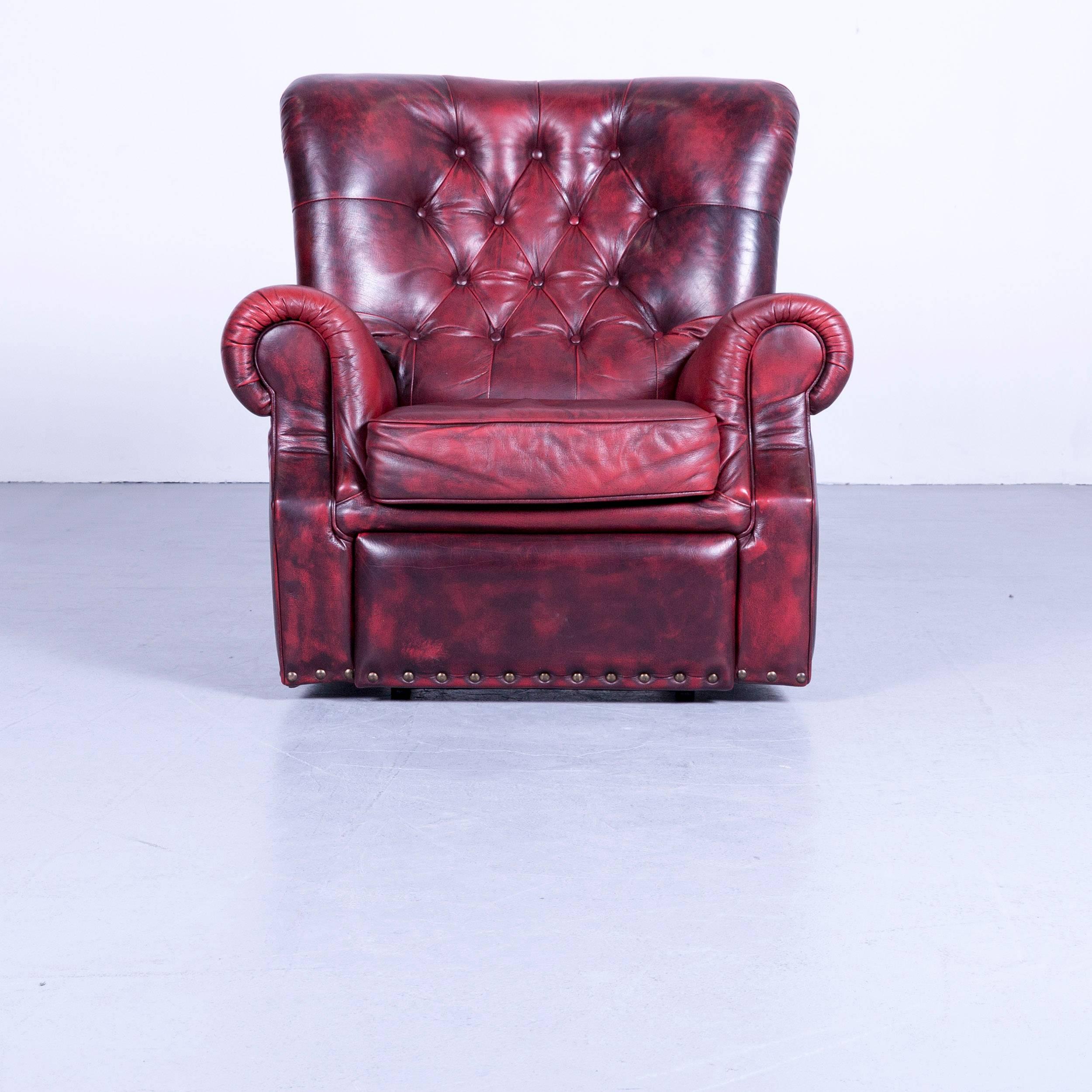 Chesterfield armchair oxblood red leather buttoned recliner function vintage.