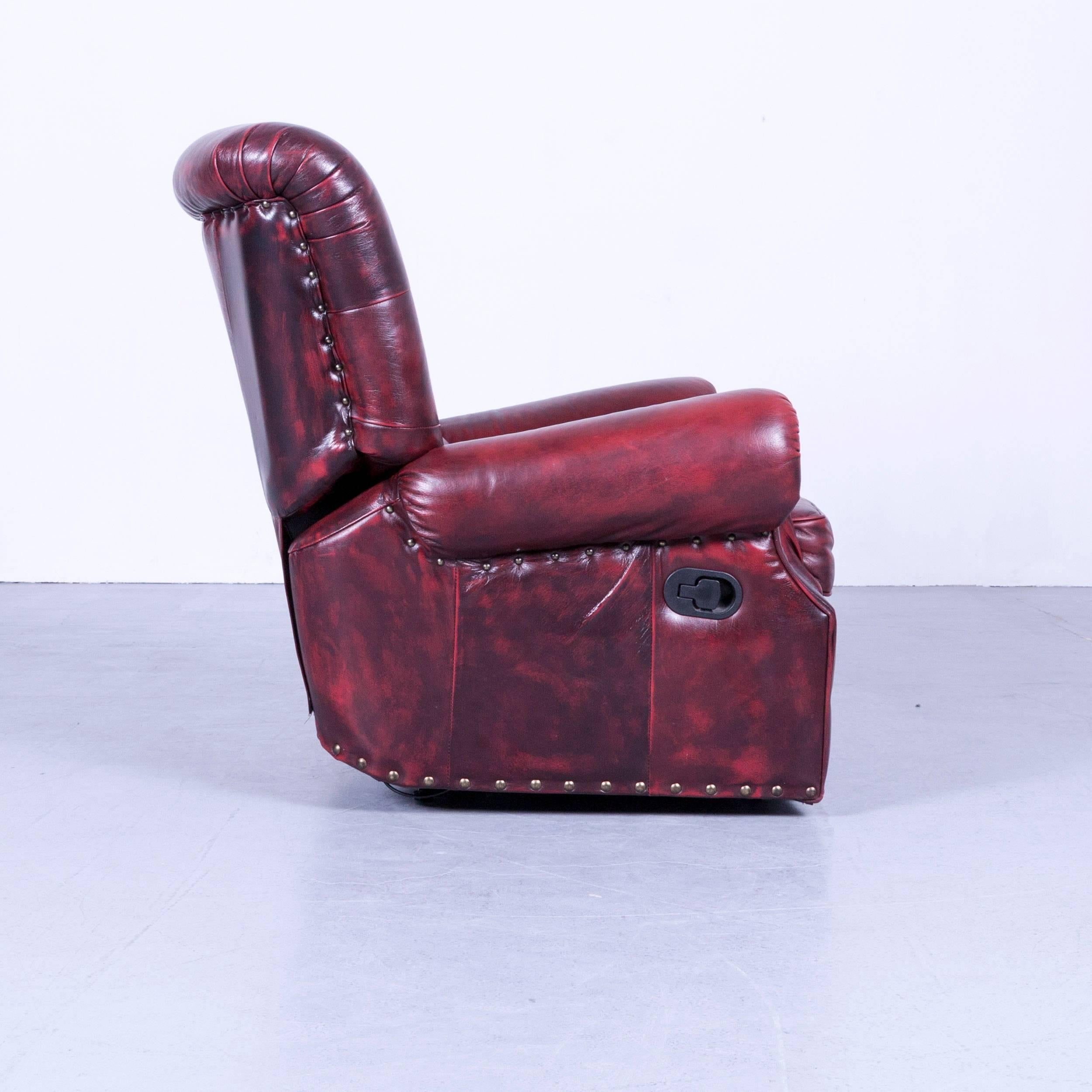 Chesterfield Armchair Oxblood Red Leather Buttoned Recliner Function Vintage In Good Condition In Cologne, DE