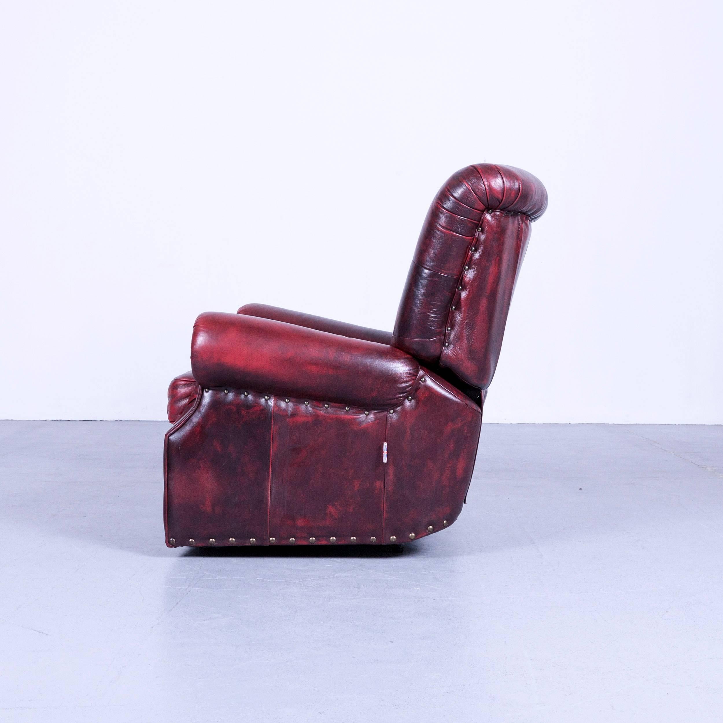 Chesterfield Armchair Oxblood Red Leather Buttoned Recliner Function Vintage 1