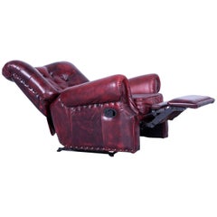 Fauteuil Chesterfield Cuir rouge sang-de-boeuf Boutonné Recliner Fonction Vintage