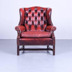 Chesterfield Armchair Oxblood Red Leather Buttoned Vintage Retro Wood Handmade