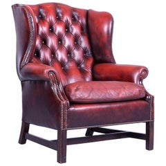 Chesterfield Armchair Oxblood Red Leather Buttoned Vintage Retro Wood Handmade