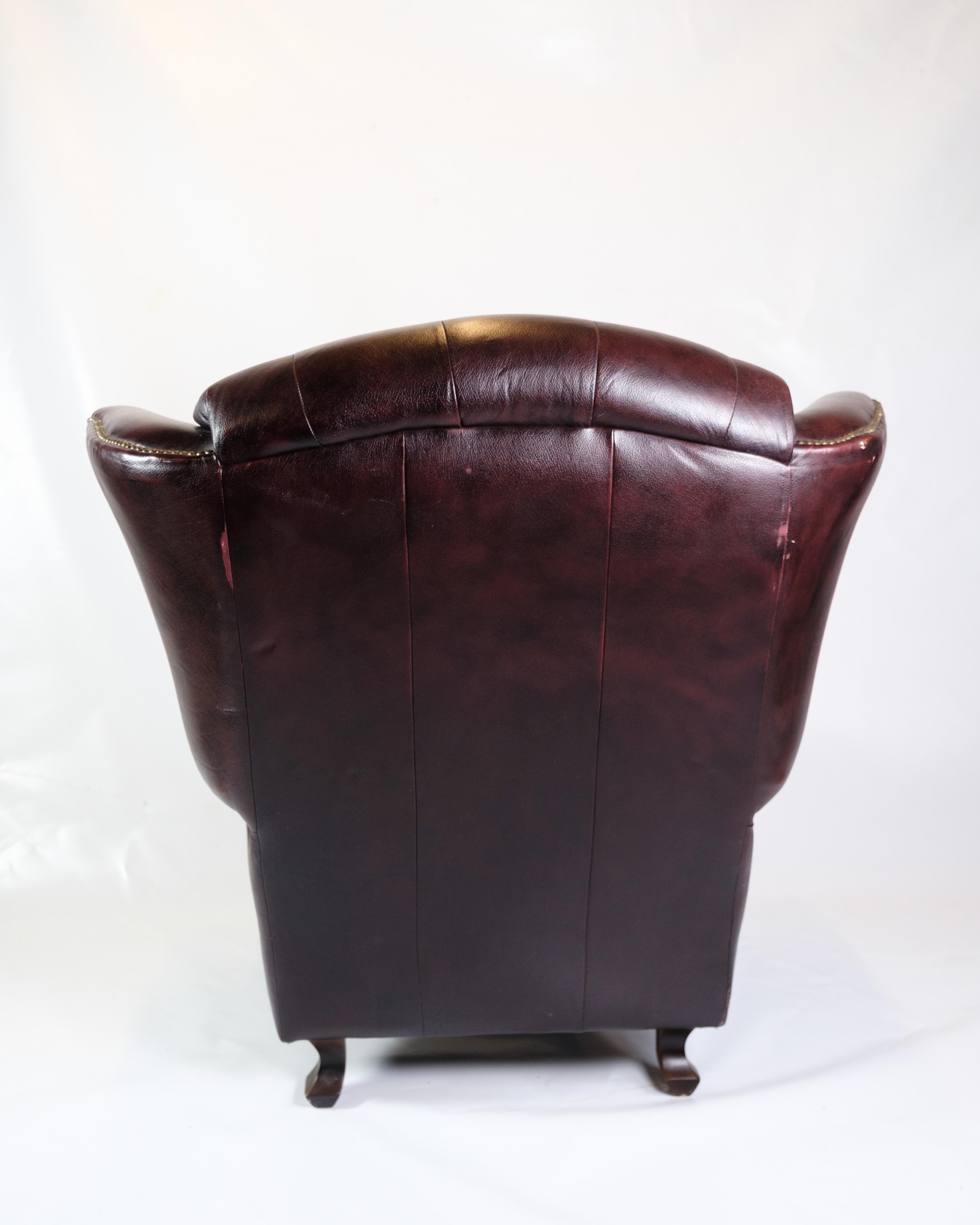 Chesterfield Armchair With Footstool Made In Red Leather From 1920s For Sale 8