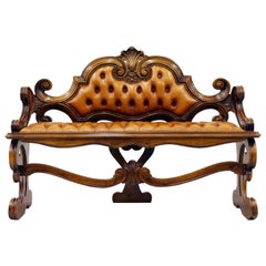 Chesterfield Bench Chippendale Baroque Leather Antique Vintage English