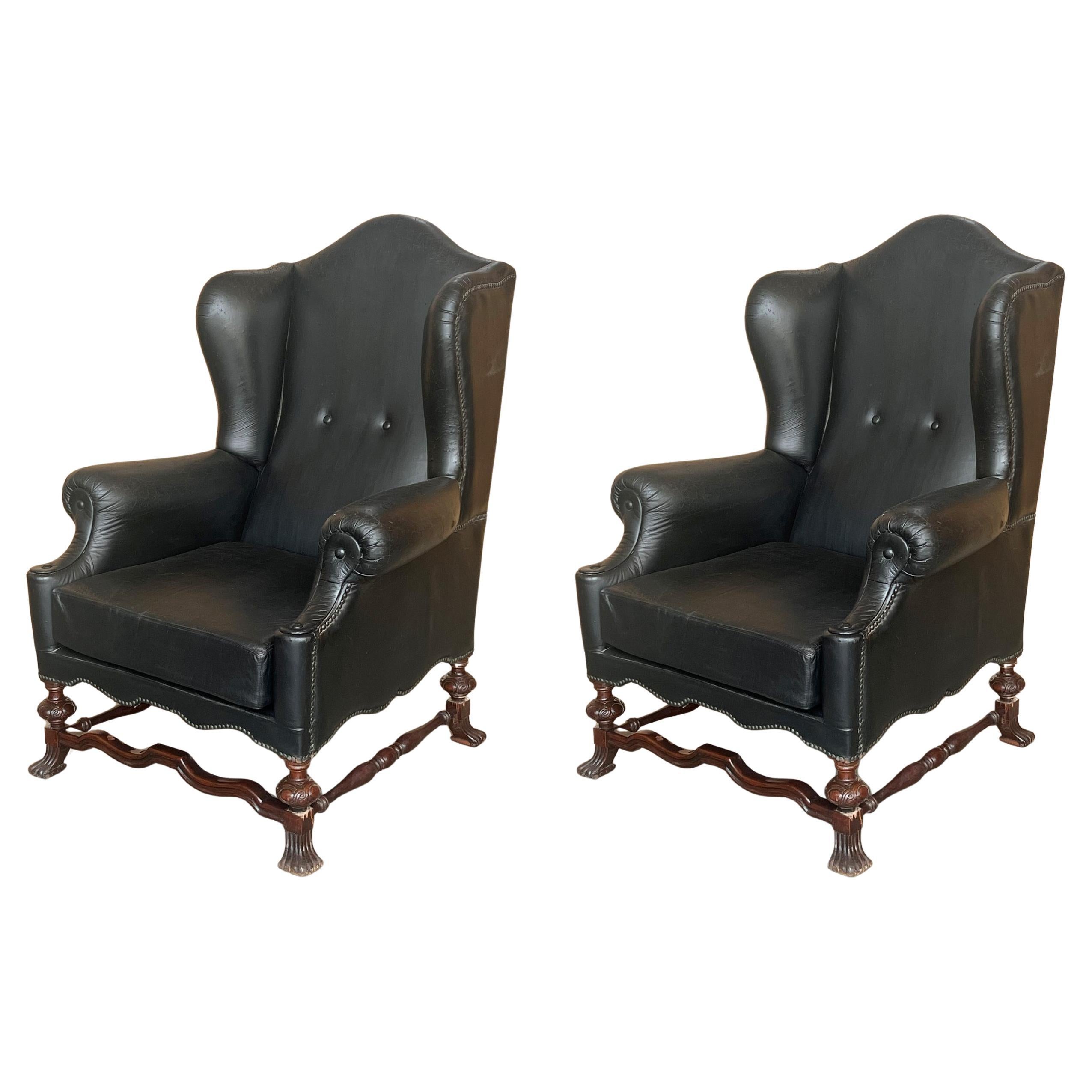 Chesterfield Black Leather Armchair from the 1950s, Western Europe.