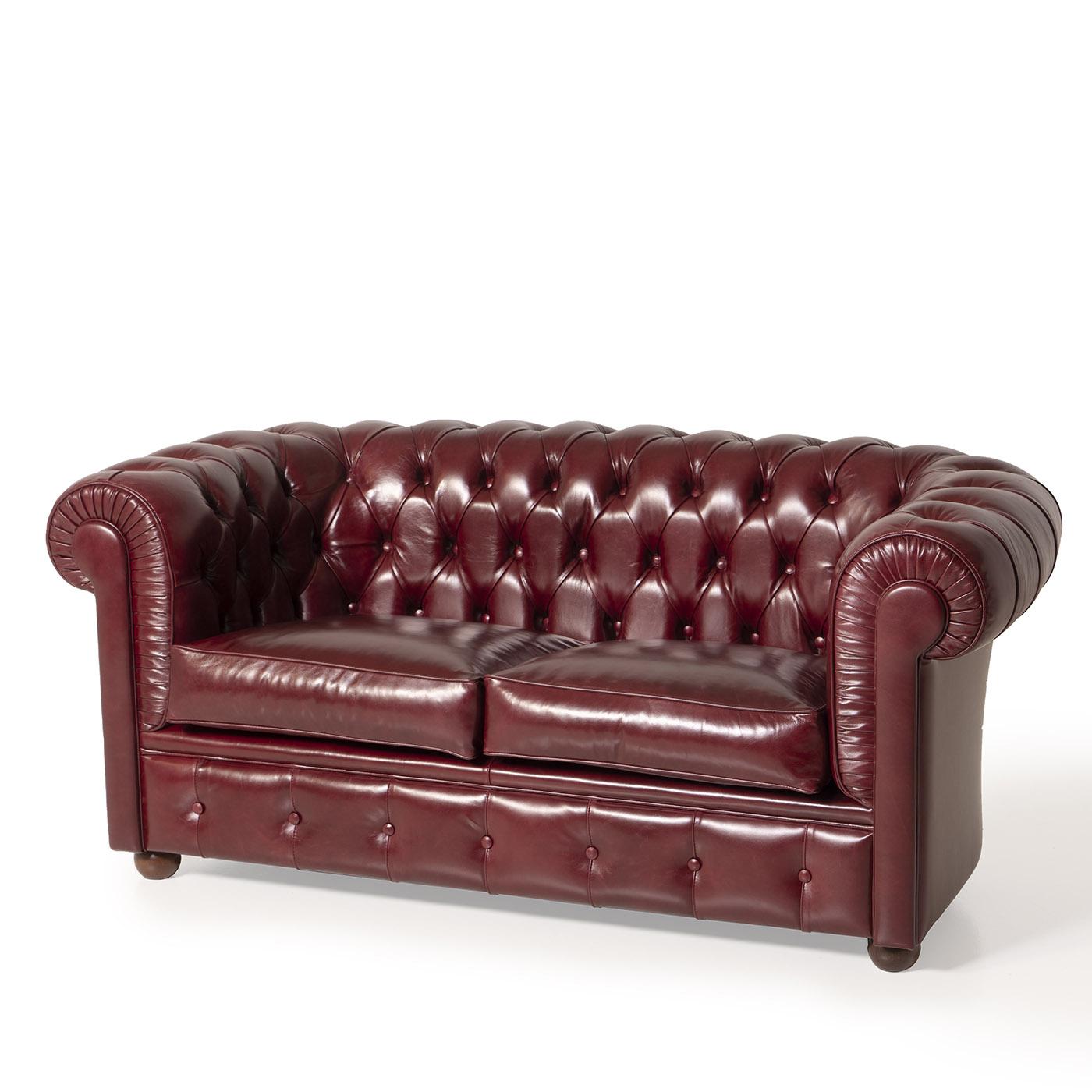 Contemporary Chesterfield Bordeaux Leather Sofa