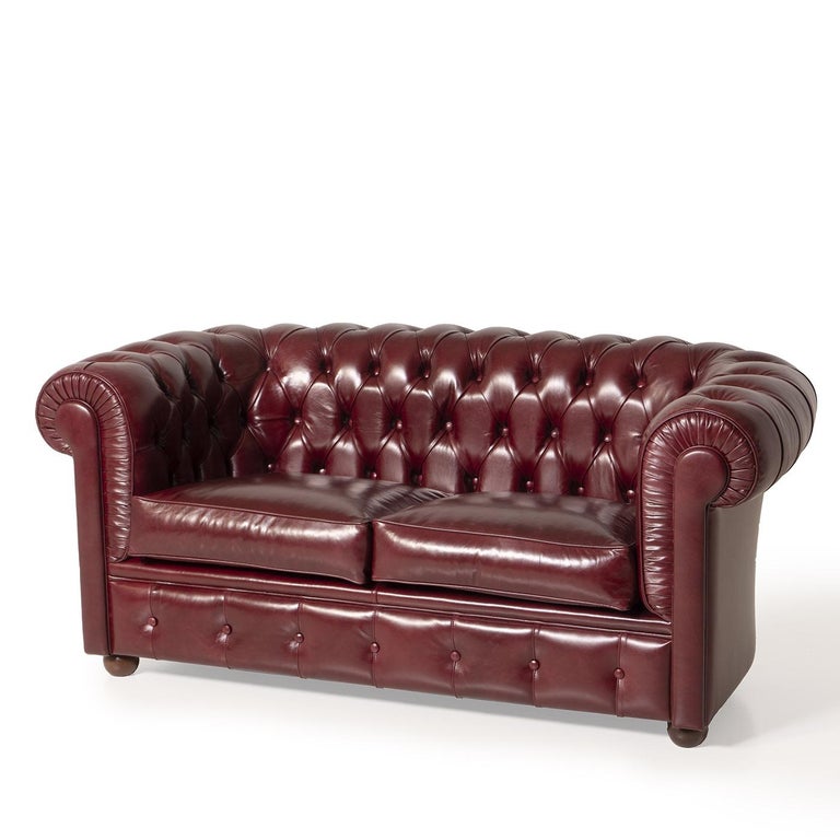 Chesterfield Bordeaux Leather Sofa For Sale at 1stDibs