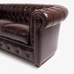 Canapé à 3 places en cuir marron Chesterfield