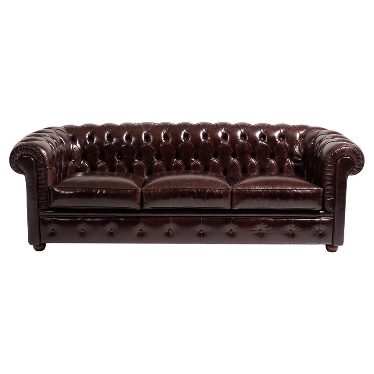Chesterfield Brown Leather 3-Seater Sofa For Sale at 1stDibs | brown 3  seater sofa, 3 seat chesterfield sofas