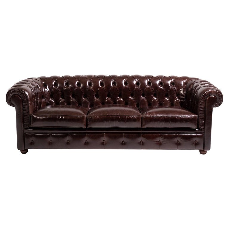 Chesterfield Brown Leather 3-Seater Sofa For Sale at 1stDibs | 3 seater ...