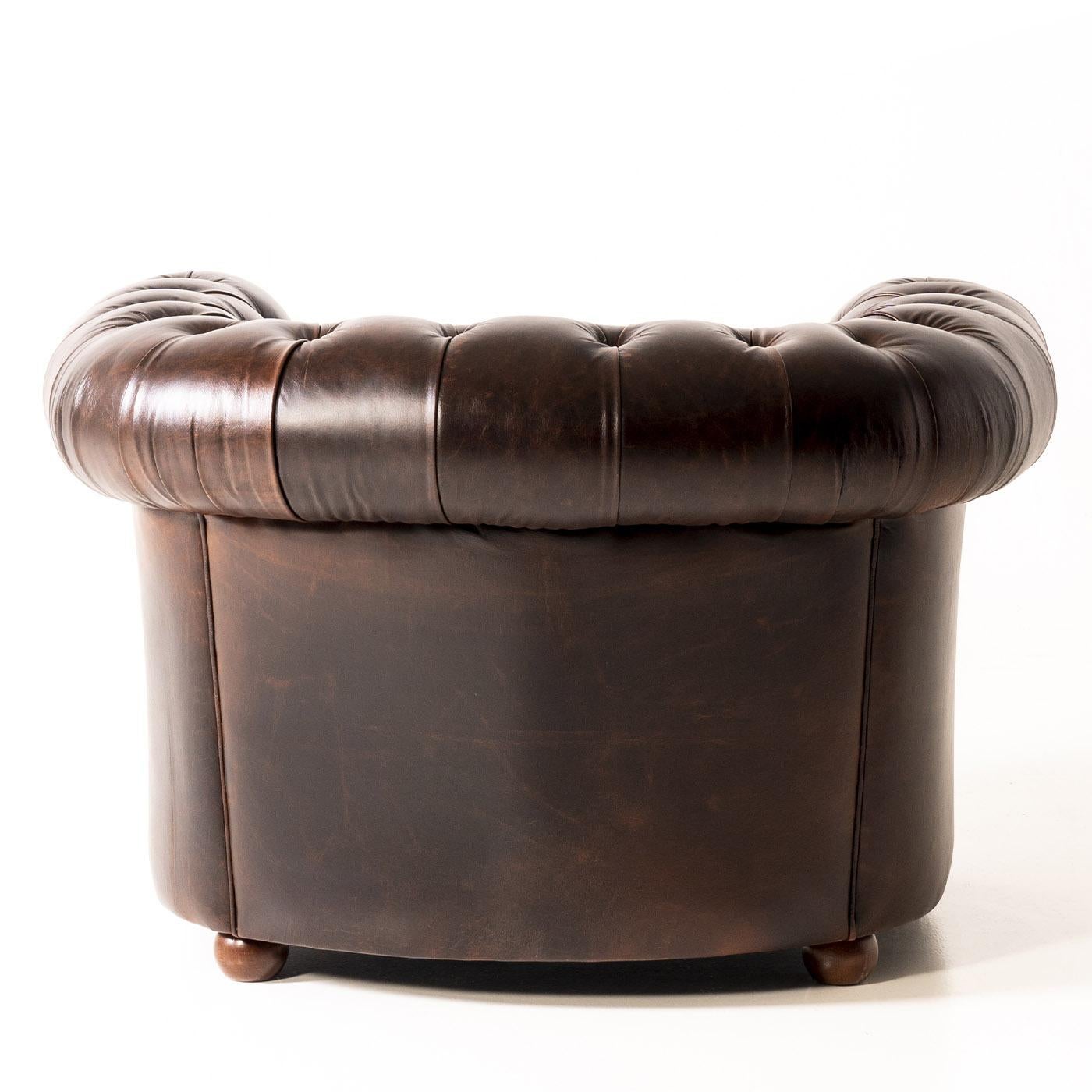 Italian Chesterfield Brown Leather Armchair