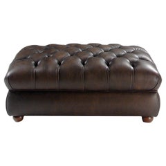 Chesterfield Brown Leather Pouf