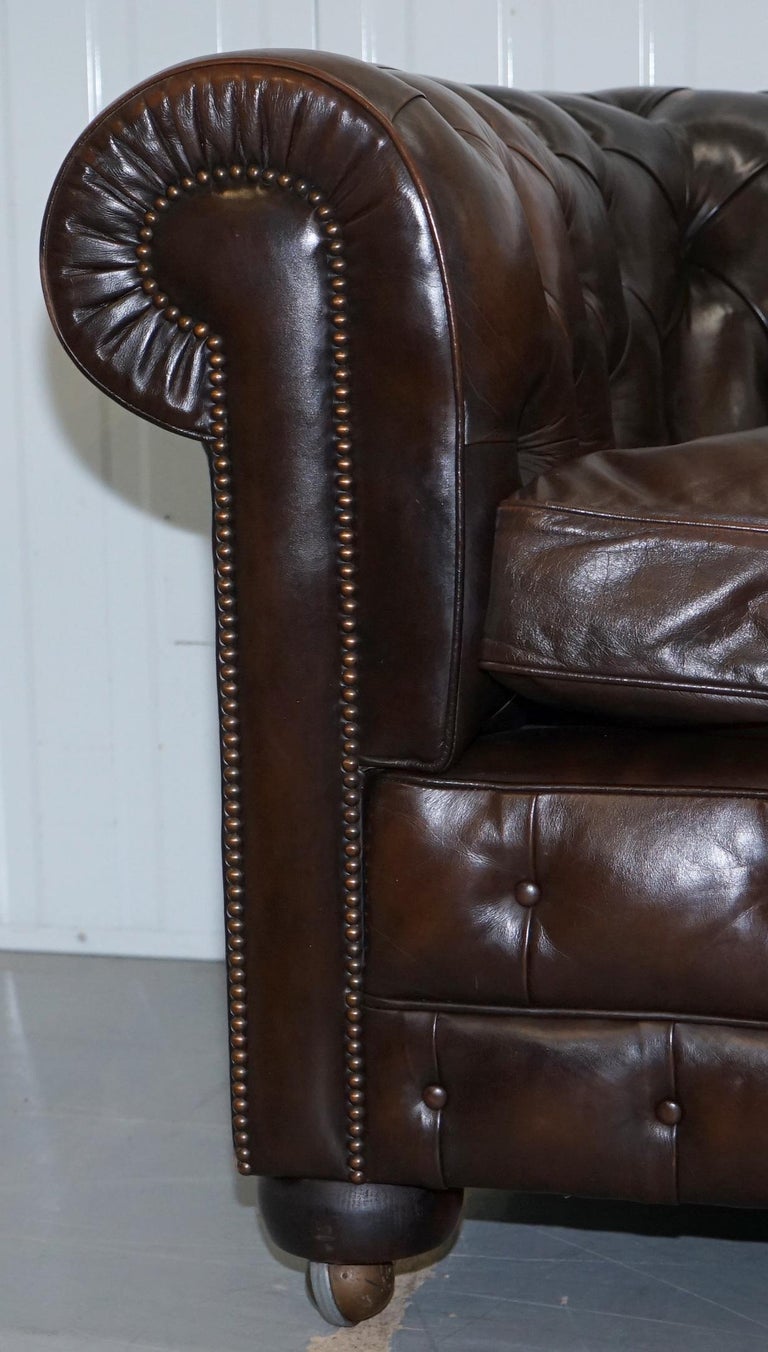 Chesterfield Brown Leather TwoSeat Sofa Coil Sprung Feather Filled